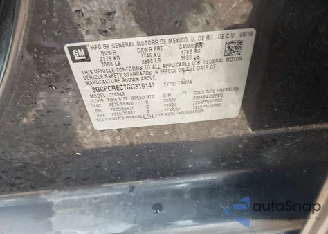 2016 Chevrolet Silverado 1500 1Lt from USA, damaged, VIN 3GCPCREC7GG319141